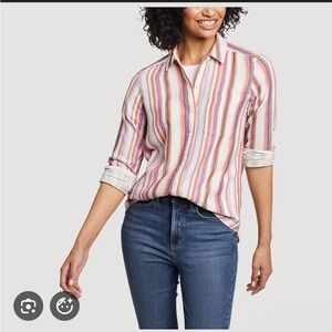 Eddie Bauer Women’s Striped Button Down Shirt - Pink, Purple, White